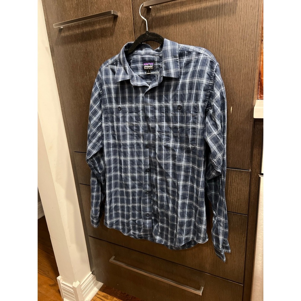 Patagonia Fjord Flannel Organic Cotton Shirt Mens Blue Plaid Button Up Small